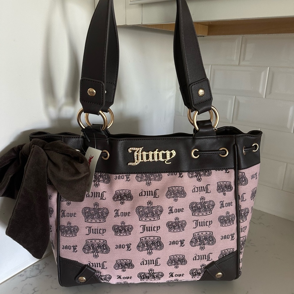 Juicy Couture Pink and Brown Crown Logo daydreamer Tote